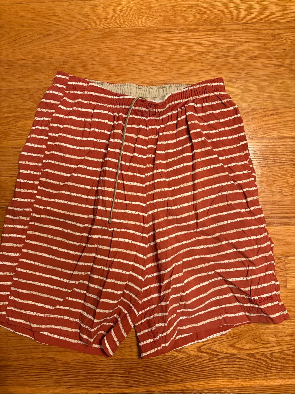 L.L. Bean Men's Rust and Cream Striped Swim Trunks